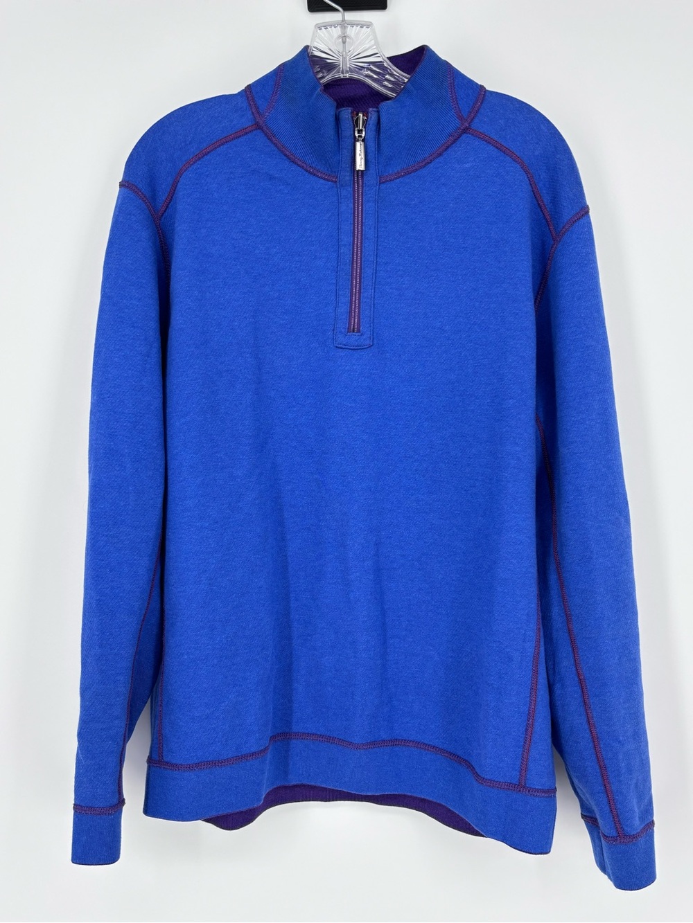 Tommy Bahama Men's Royal Blue & Purple Reversible Quarter Zip Pullover Large